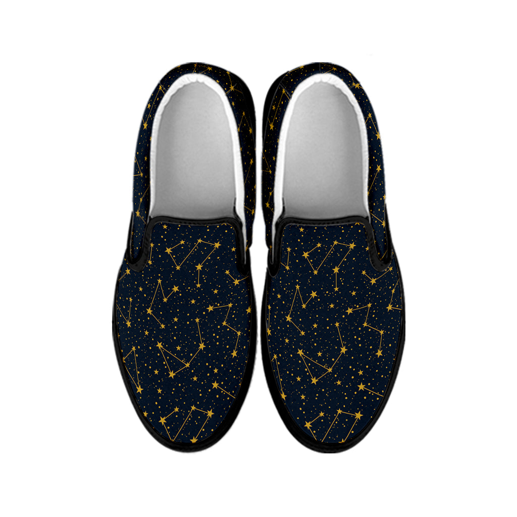 Constellation Symbols Pattern Print Black Slip On Shoes