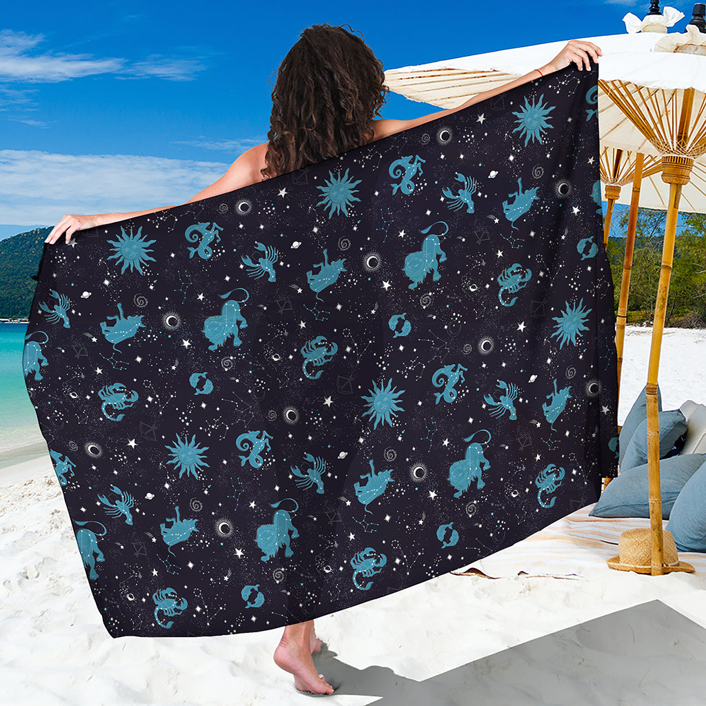 Constellation Zodiac Signs Pattern Print Beach Sarong Wrap