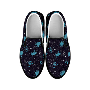 Constellation Zodiac Signs Pattern Print Black Slip On Shoes