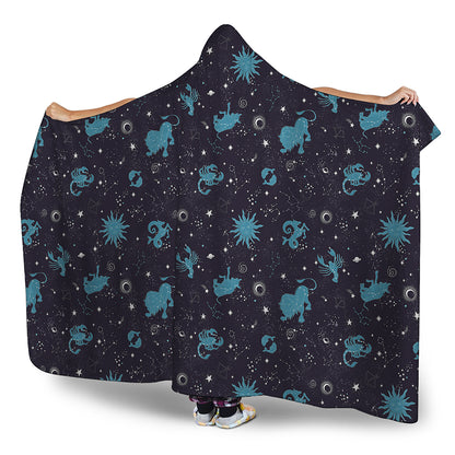 Constellation Zodiac Signs Pattern Print Hooded Blanket