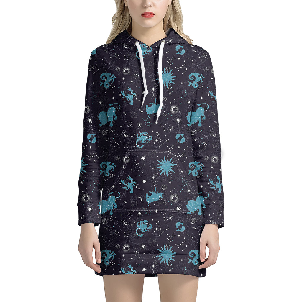 Constellation Zodiac Signs Pattern Print Hoodie Dress