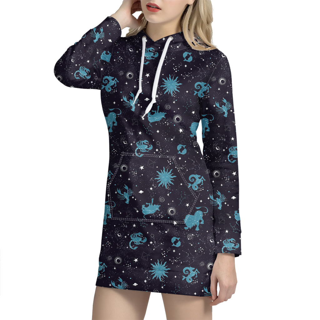 Constellation Zodiac Signs Pattern Print Hoodie Dress