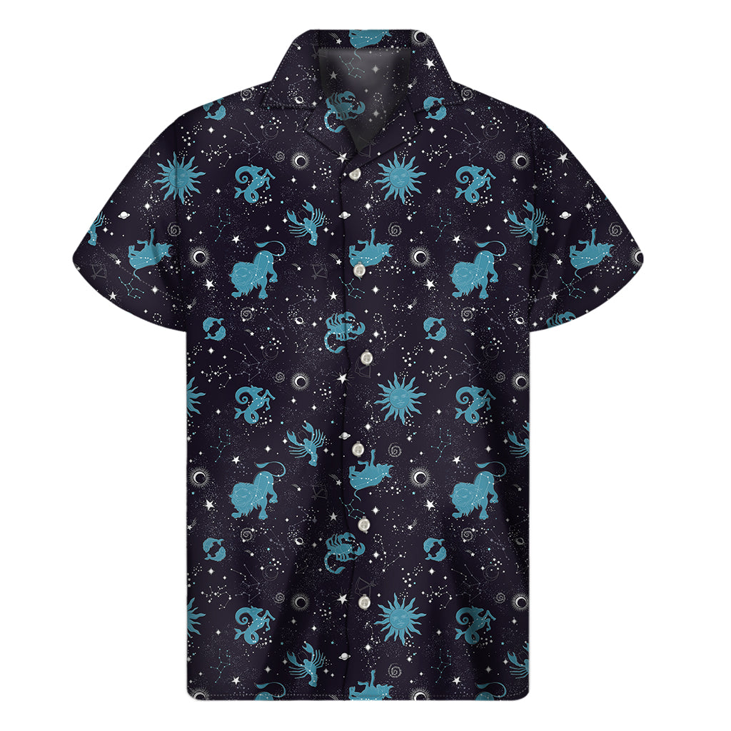 Constellation Zodiac Signs Pattern Print Men's Short Sleeve Shirt