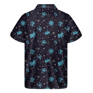 Constellation Zodiac Signs Pattern Print Men's Short Sleeve Shirt