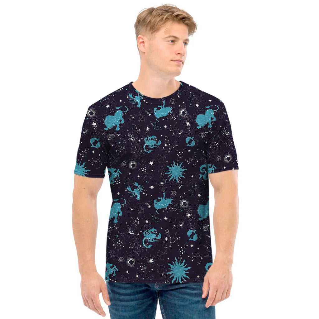 Constellation Zodiac Signs Pattern Print Men's T-Shirt
