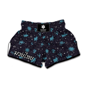 Constellation Zodiac Signs Pattern Print Muay Thai Boxing Shorts