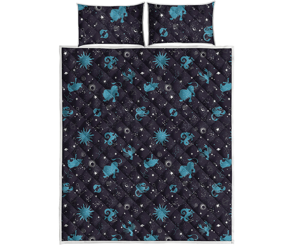 Constellation Zodiac Signs Pattern Print Quilt Bed Set