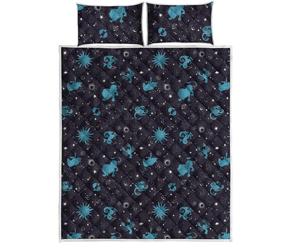 Constellation Zodiac Signs Pattern Print Quilt Bed Set