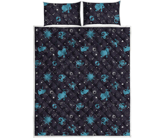 Constellation Zodiac Signs Pattern Print Quilt Bed Set