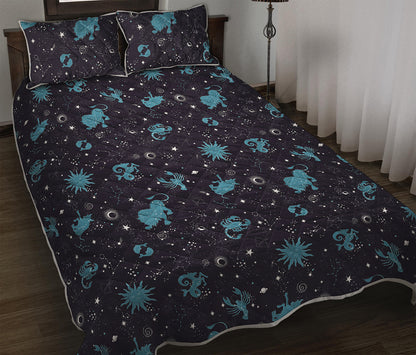 Constellation Zodiac Signs Pattern Print Quilt Bed Set