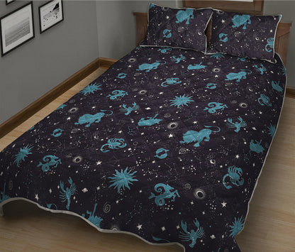 Constellation Zodiac Signs Pattern Print Quilt Bed Set