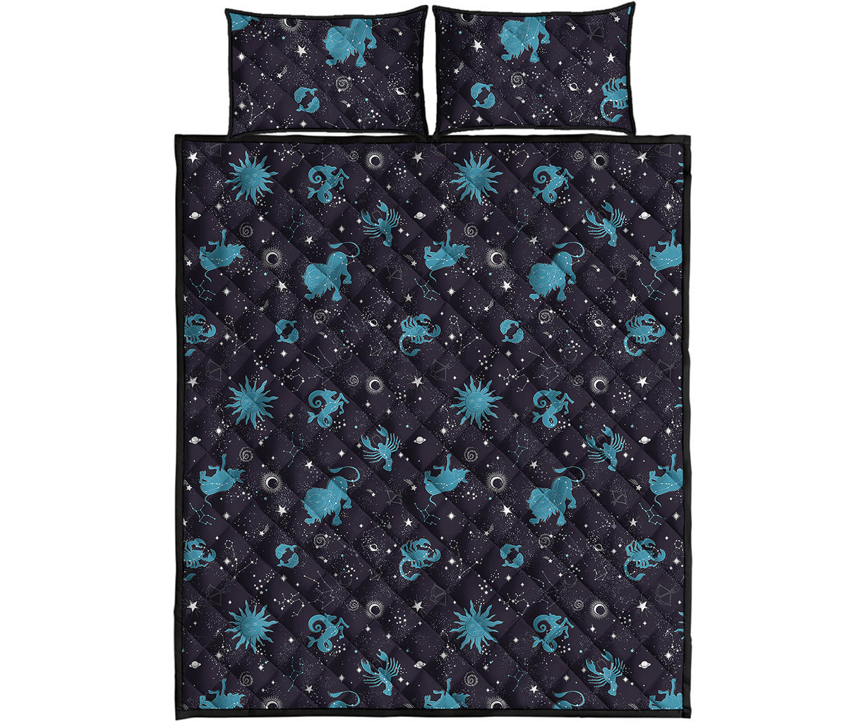 Constellation Zodiac Signs Pattern Print Quilt Bed Set