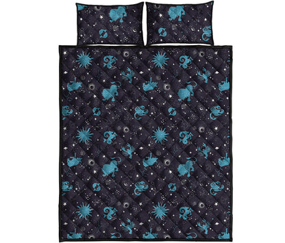 Constellation Zodiac Signs Pattern Print Quilt Bed Set