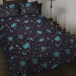 Constellation Zodiac Signs Pattern Print Quilt Bed Set