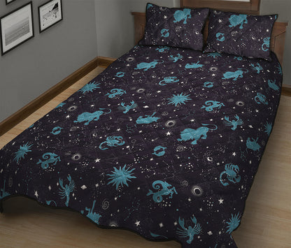 Constellation Zodiac Signs Pattern Print Quilt Bed Set