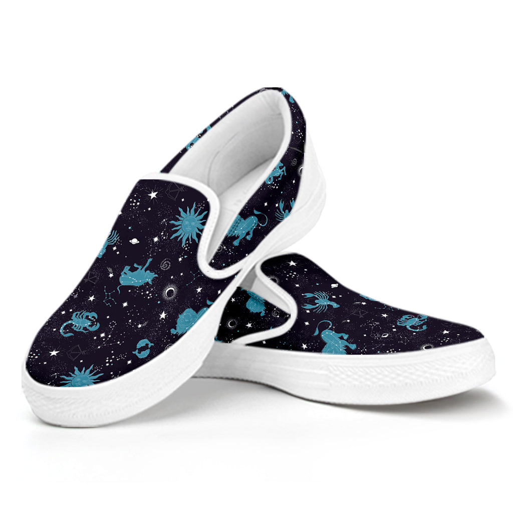 Constellation Zodiac Signs Pattern Print White Slip On Shoes