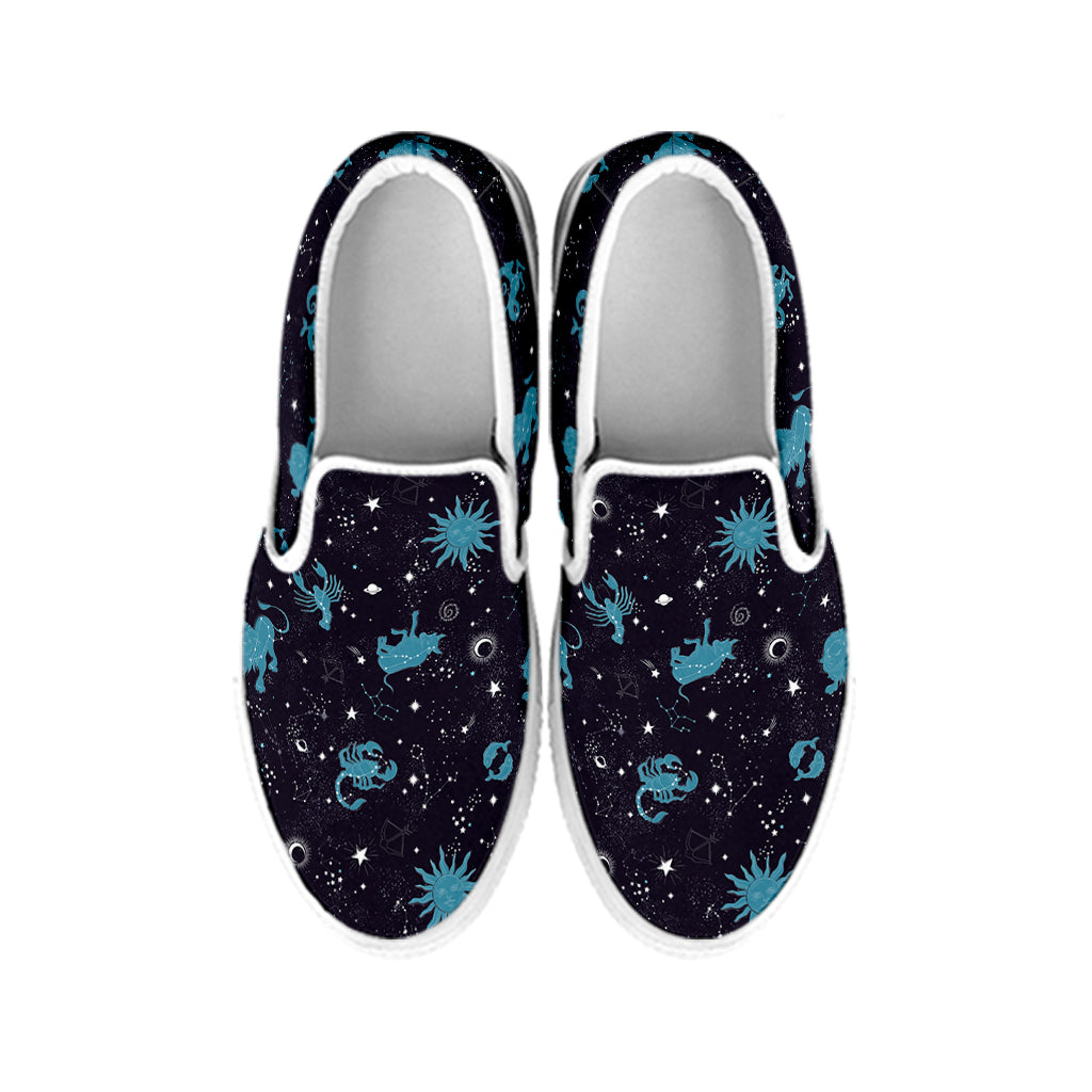 Constellation Zodiac Signs Pattern Print White Slip On Shoes