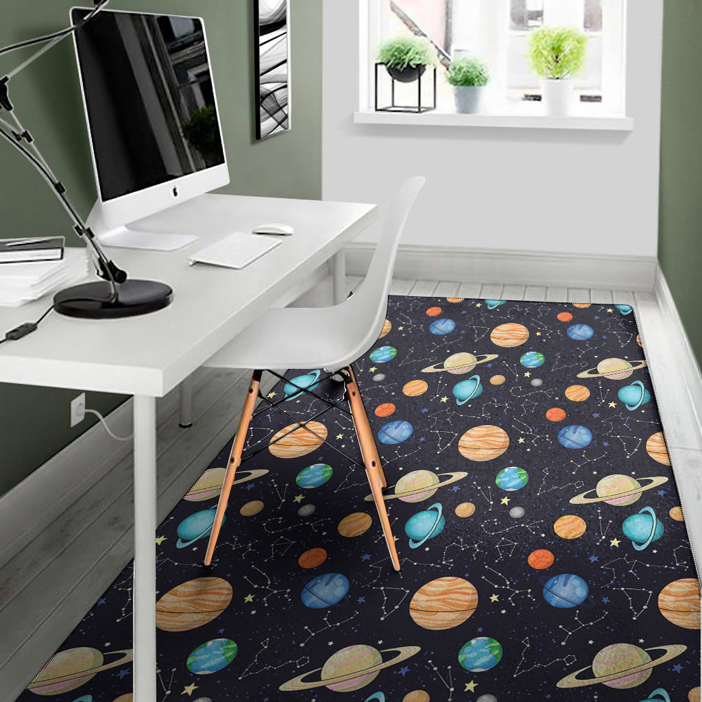 Constellations And Planets Pattern Print Area Rug