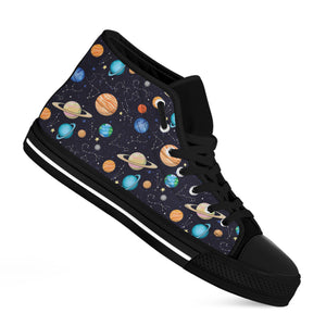 Constellations And Planets Pattern Print Black High Top Shoes