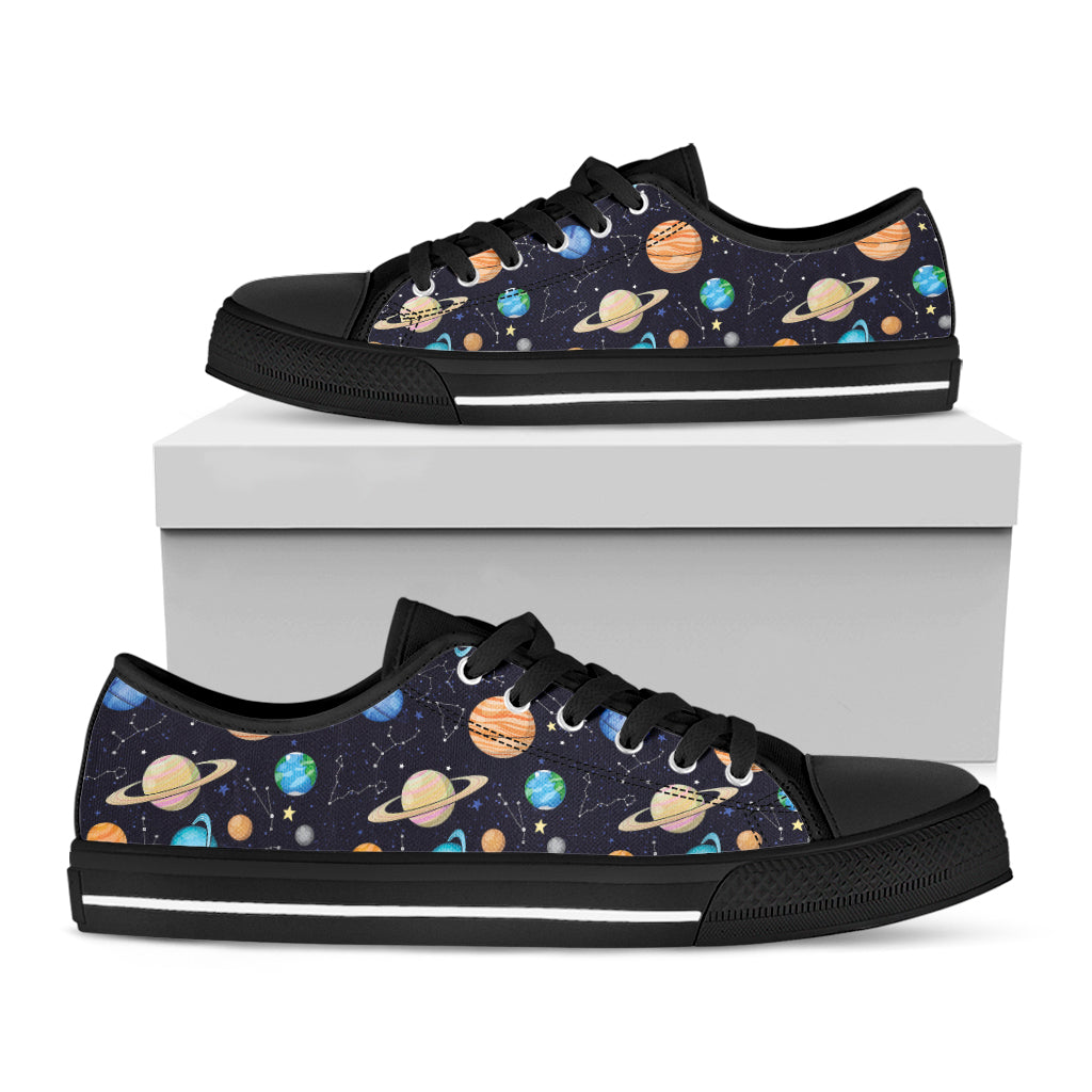 Constellations And Planets Pattern Print Black Low Top Shoes