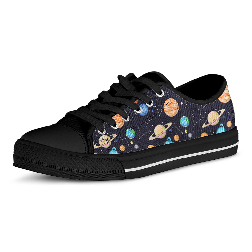 Constellations And Planets Pattern Print Black Low Top Shoes