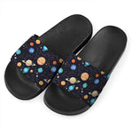 Constellations And Planets Pattern Print Black Slide Sandals