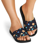 Constellations And Planets Pattern Print Black Slide Sandals