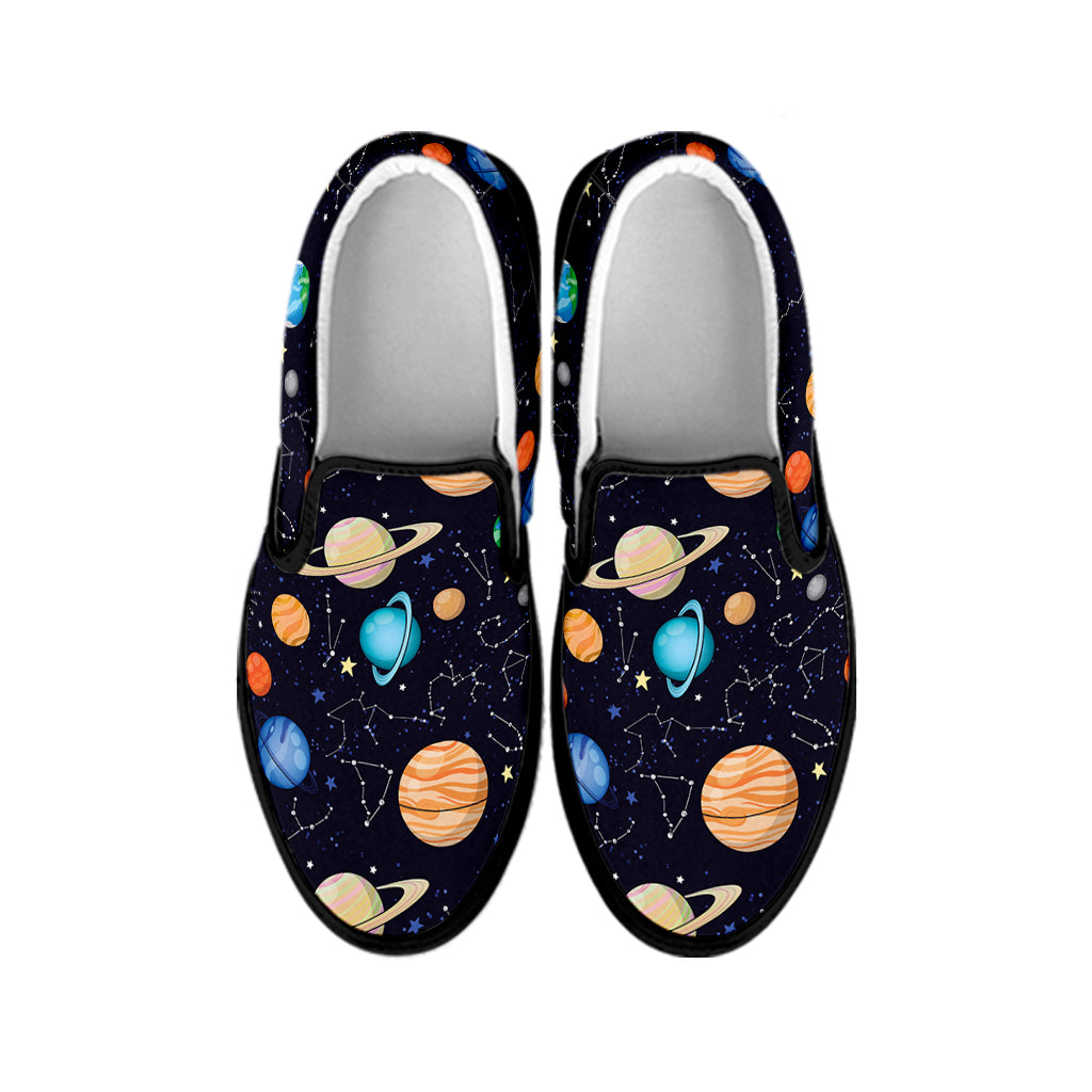 Constellations And Planets Pattern Print Black Slip On Shoes