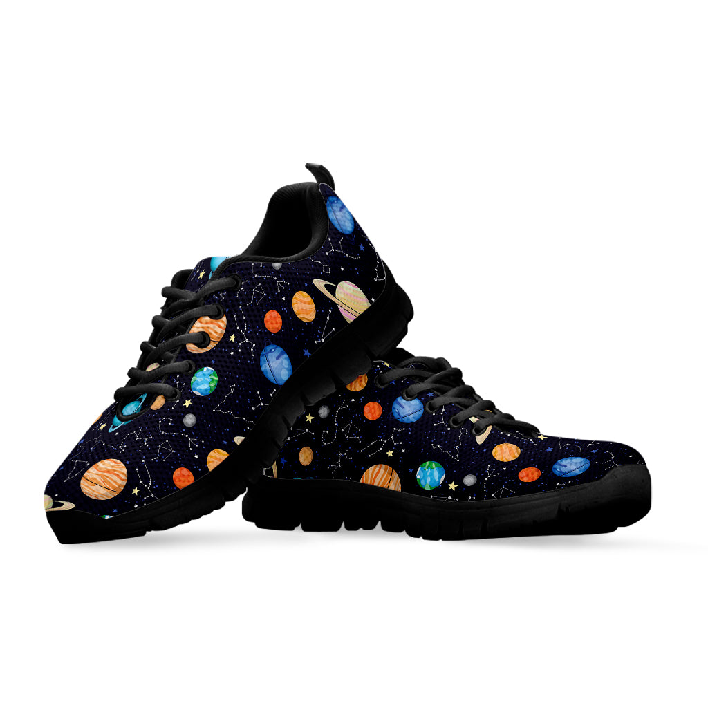 Constellations And Planets Pattern Print Black Sneakers