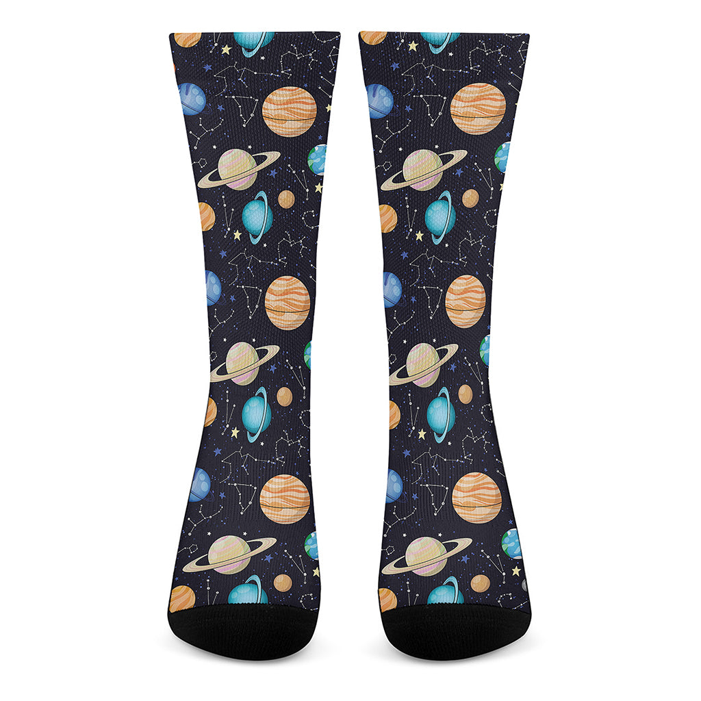 Constellations And Planets Pattern Print Crew Socks