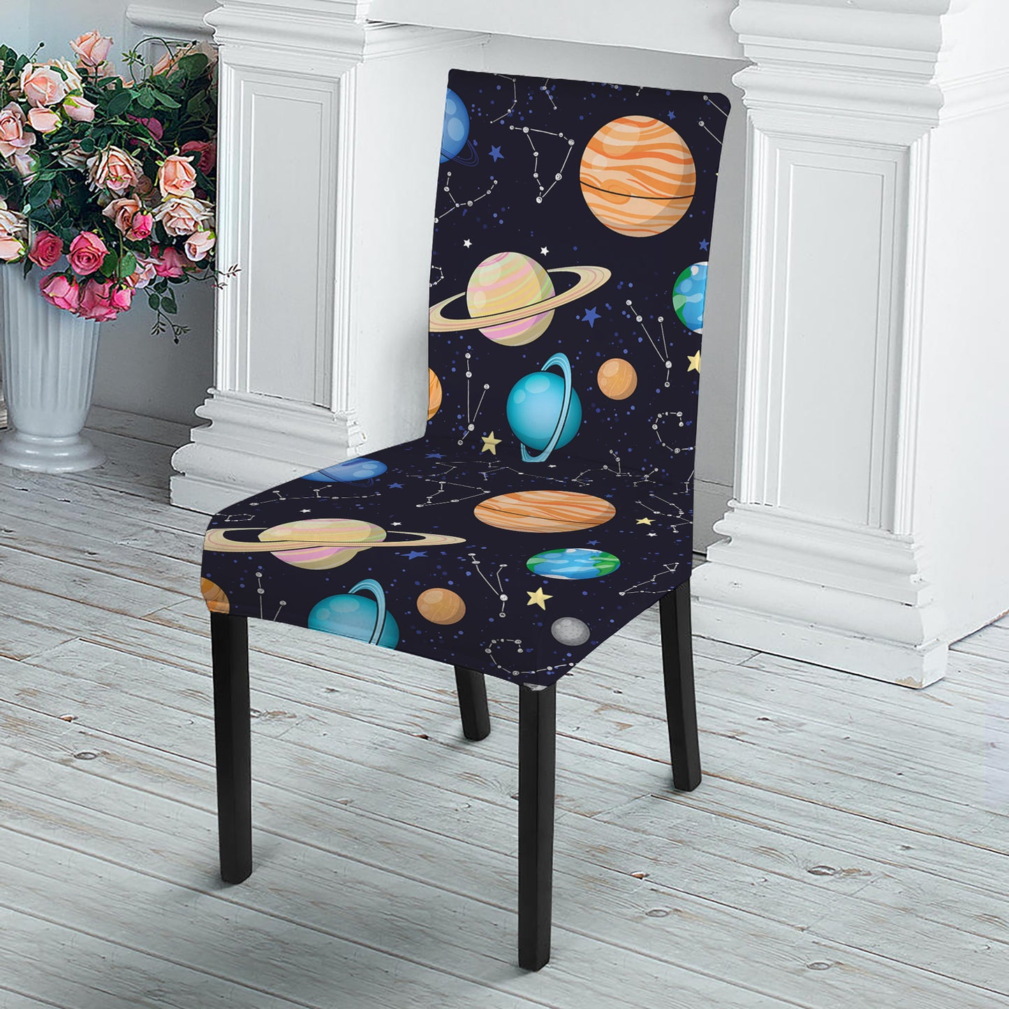 Constellations And Planets Pattern Print Dining Chair Slipcover