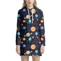 Constellations And Planets Pattern Print Pullover Hoodie Dress
