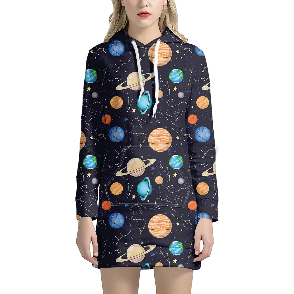 Constellations And Planets Pattern Print Hoodie Dress