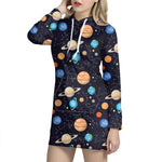 Constellations And Planets Pattern Print Hoodie Dress