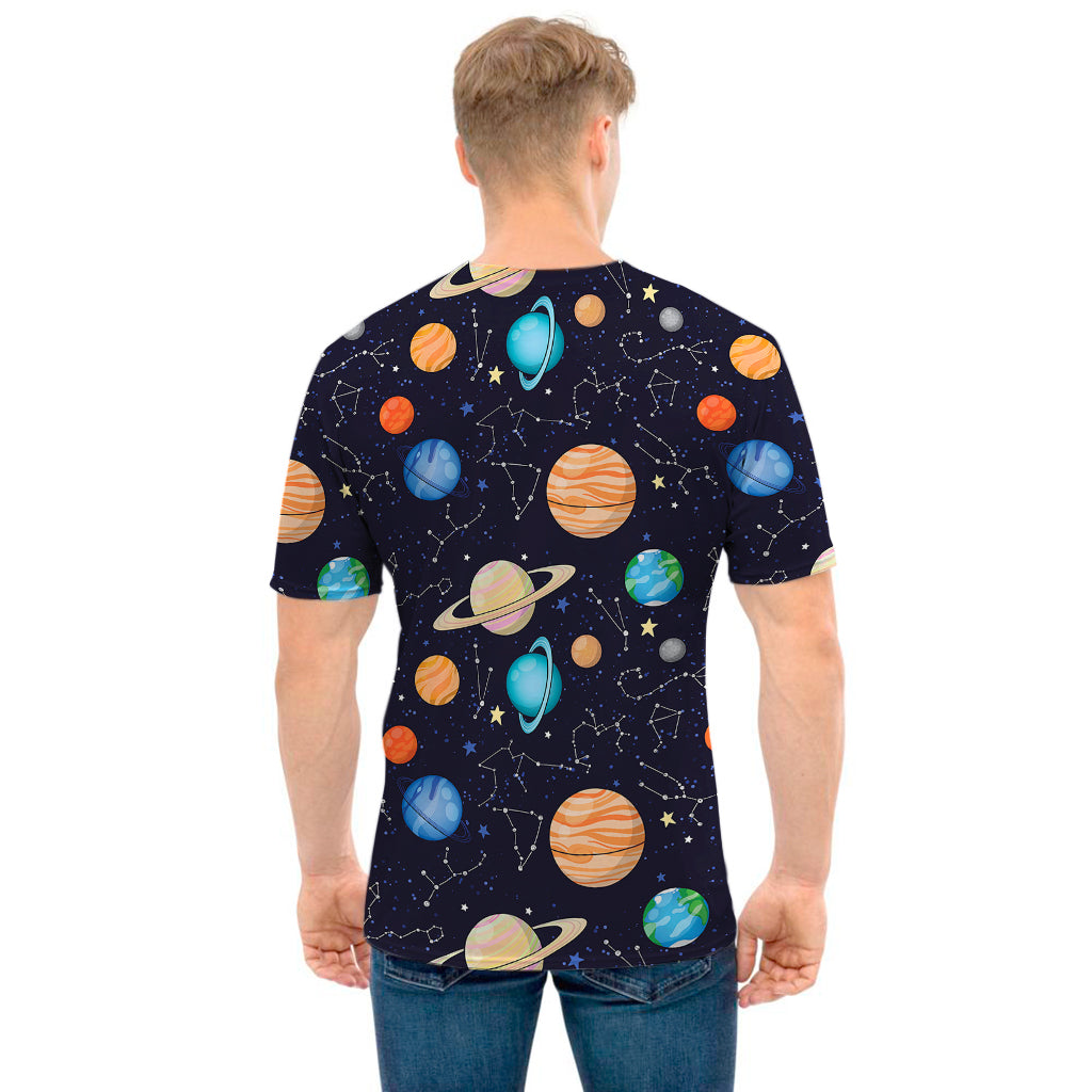 Constellations And Planets Pattern Print Men's T-Shirt