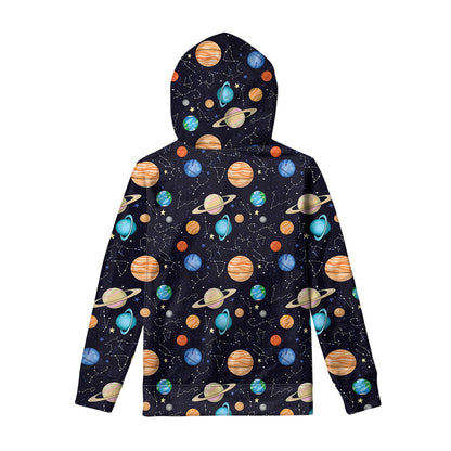 Constellations And Planets Pattern Print Pullover Hoodie