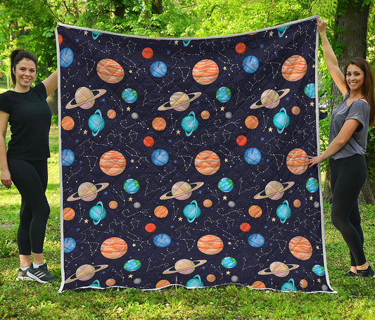 Constellations And Planets Pattern Print Quilt