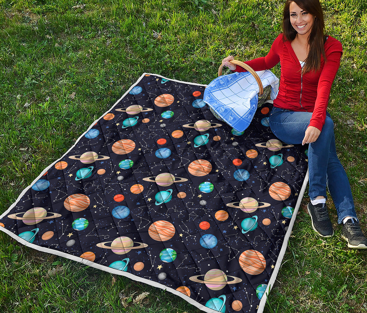 Constellations And Planets Pattern Print Quilt