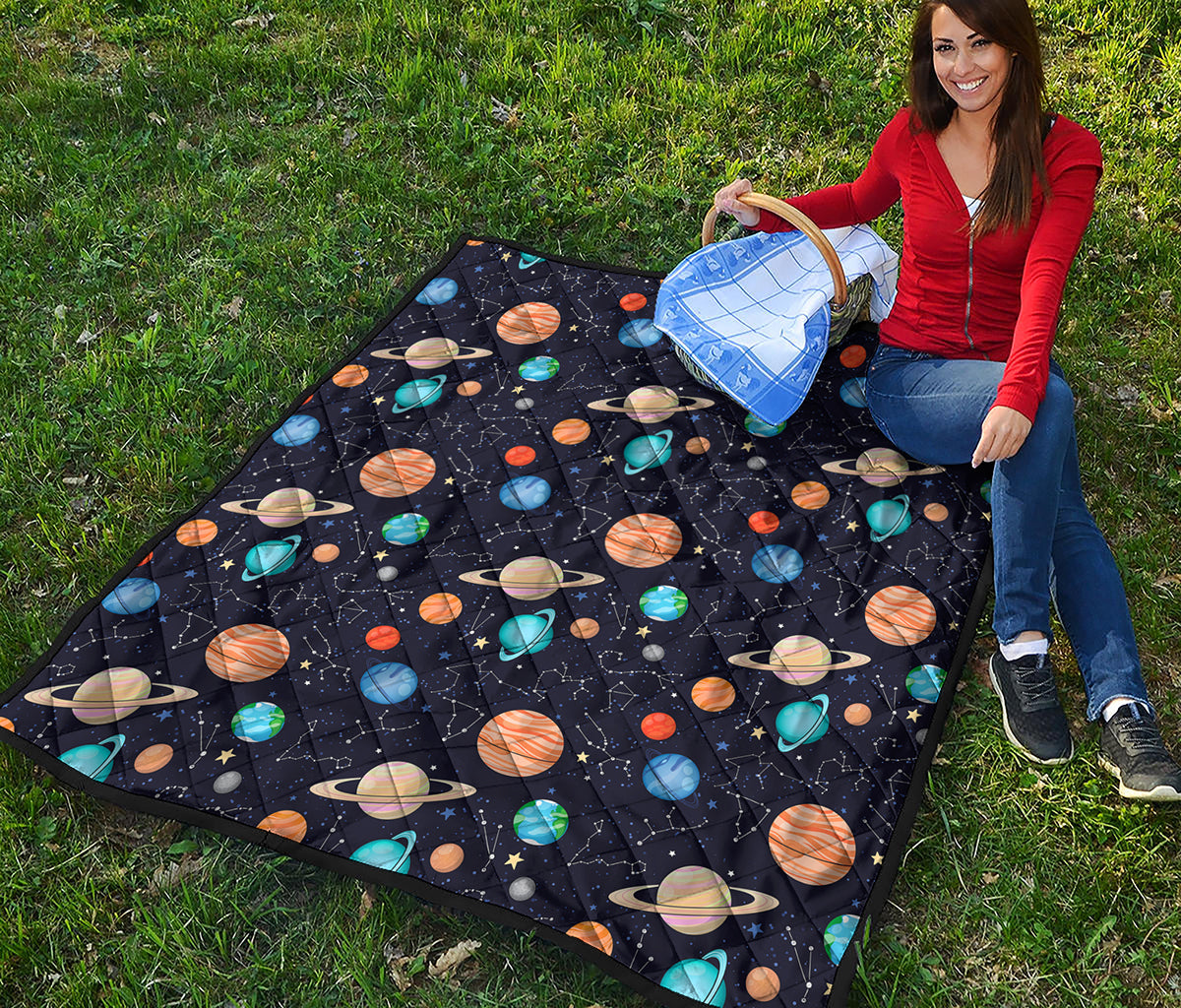 Constellations And Planets Pattern Print Quilt