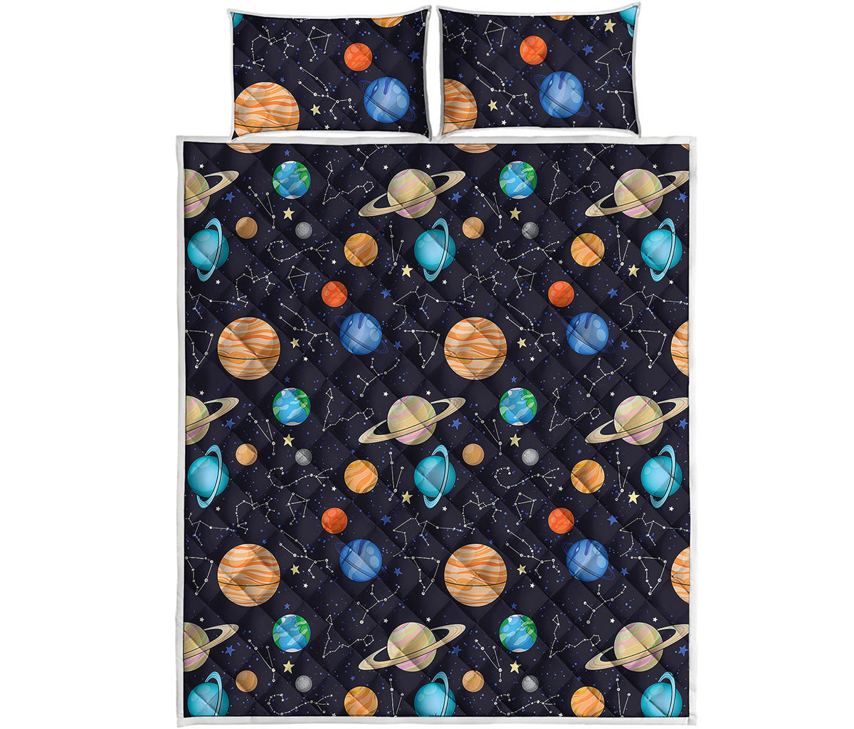 Constellations And Planets Pattern Print Quilt Bed Set