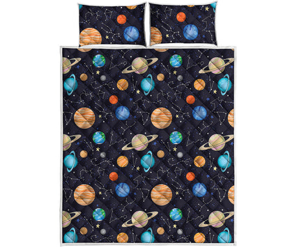 Constellations And Planets Pattern Print Quilt Bed Set