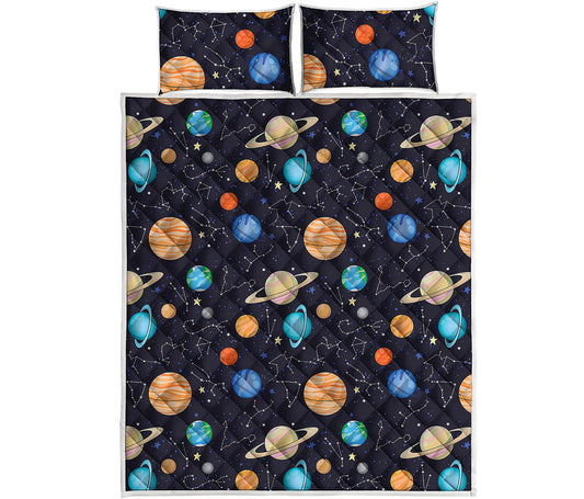 Constellations And Planets Pattern Print Quilt Bed Set