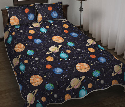 Constellations And Planets Pattern Print Quilt Bed Set