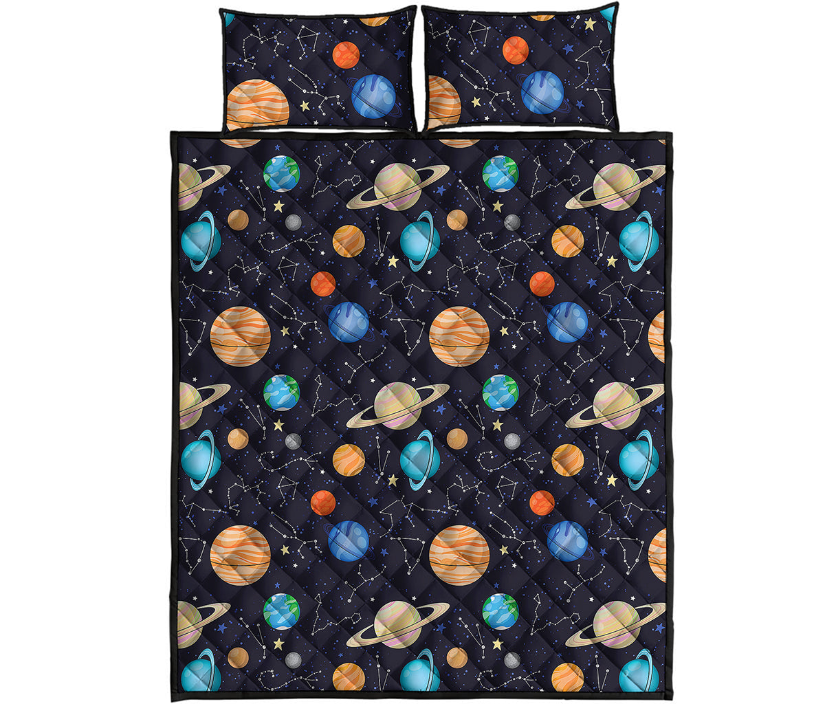 Constellations And Planets Pattern Print Quilt Bed Set