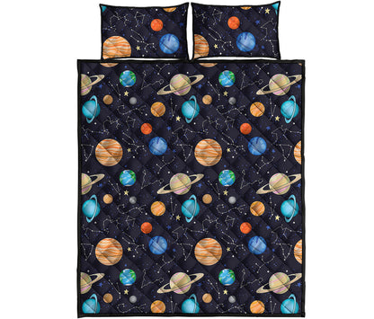 Constellations And Planets Pattern Print Quilt Bed Set