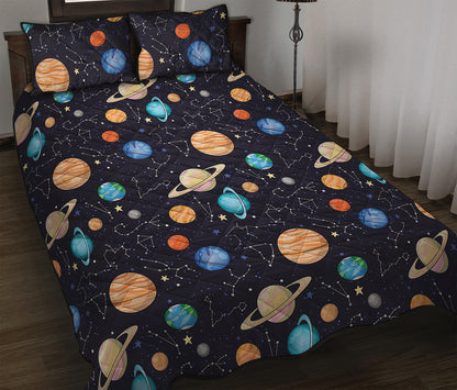 Constellations And Planets Pattern Print Quilt Bed Set