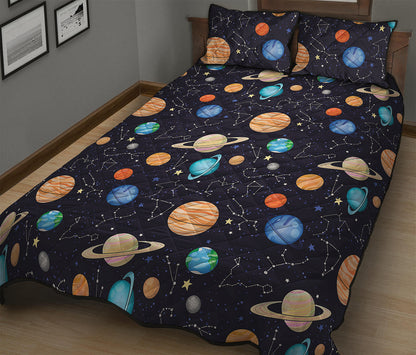Constellations And Planets Pattern Print Quilt Bed Set