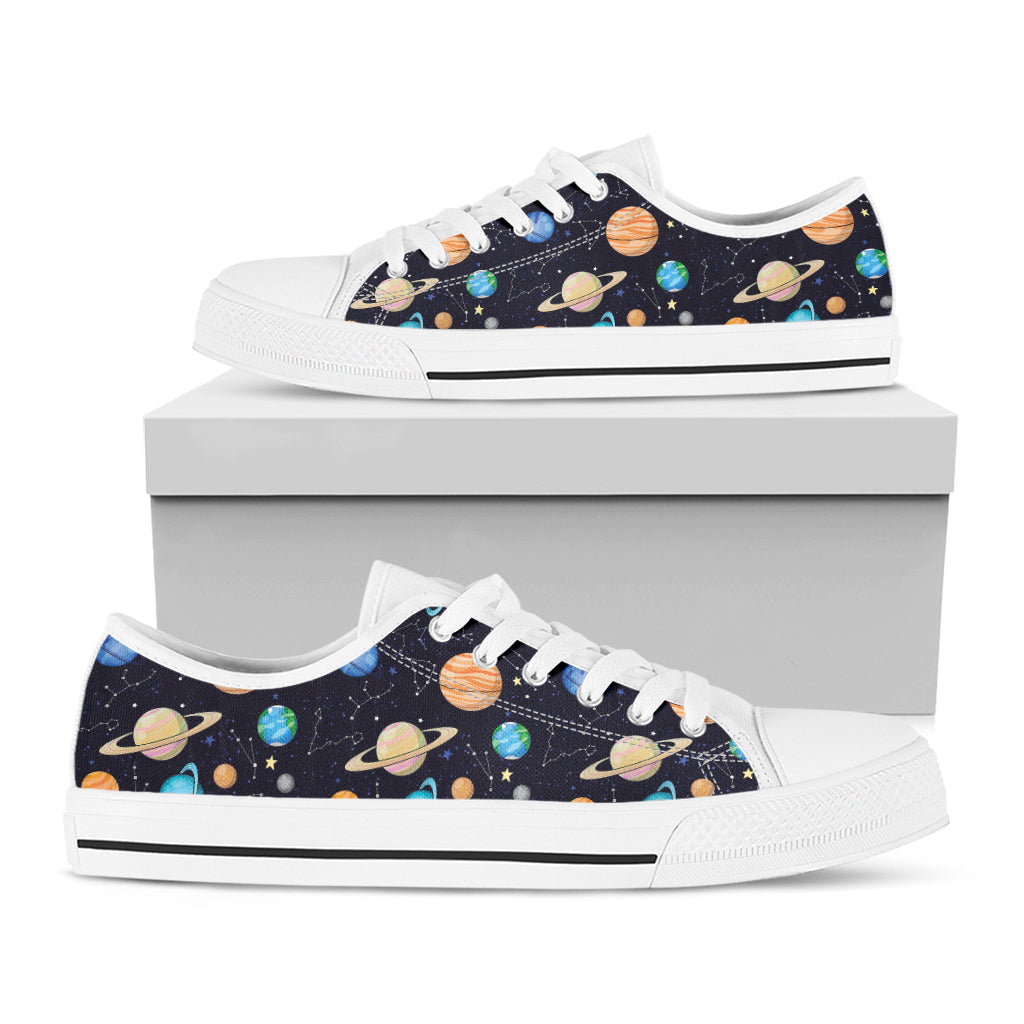 Constellations And Planets Pattern Print White Low Top Shoes