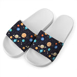 Constellations And Planets Pattern Print White Slide Sandals