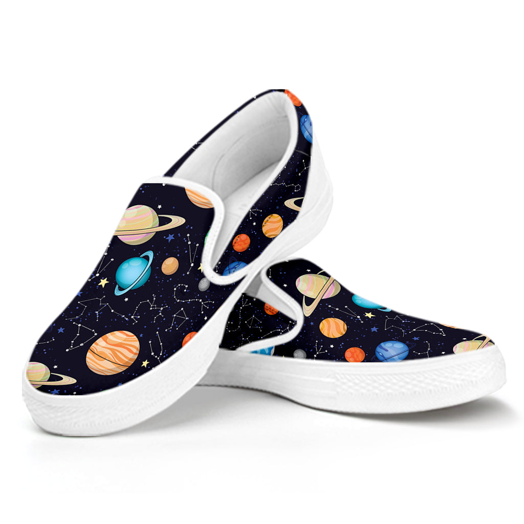 Constellations And Planets Pattern Print White Slip On Shoes